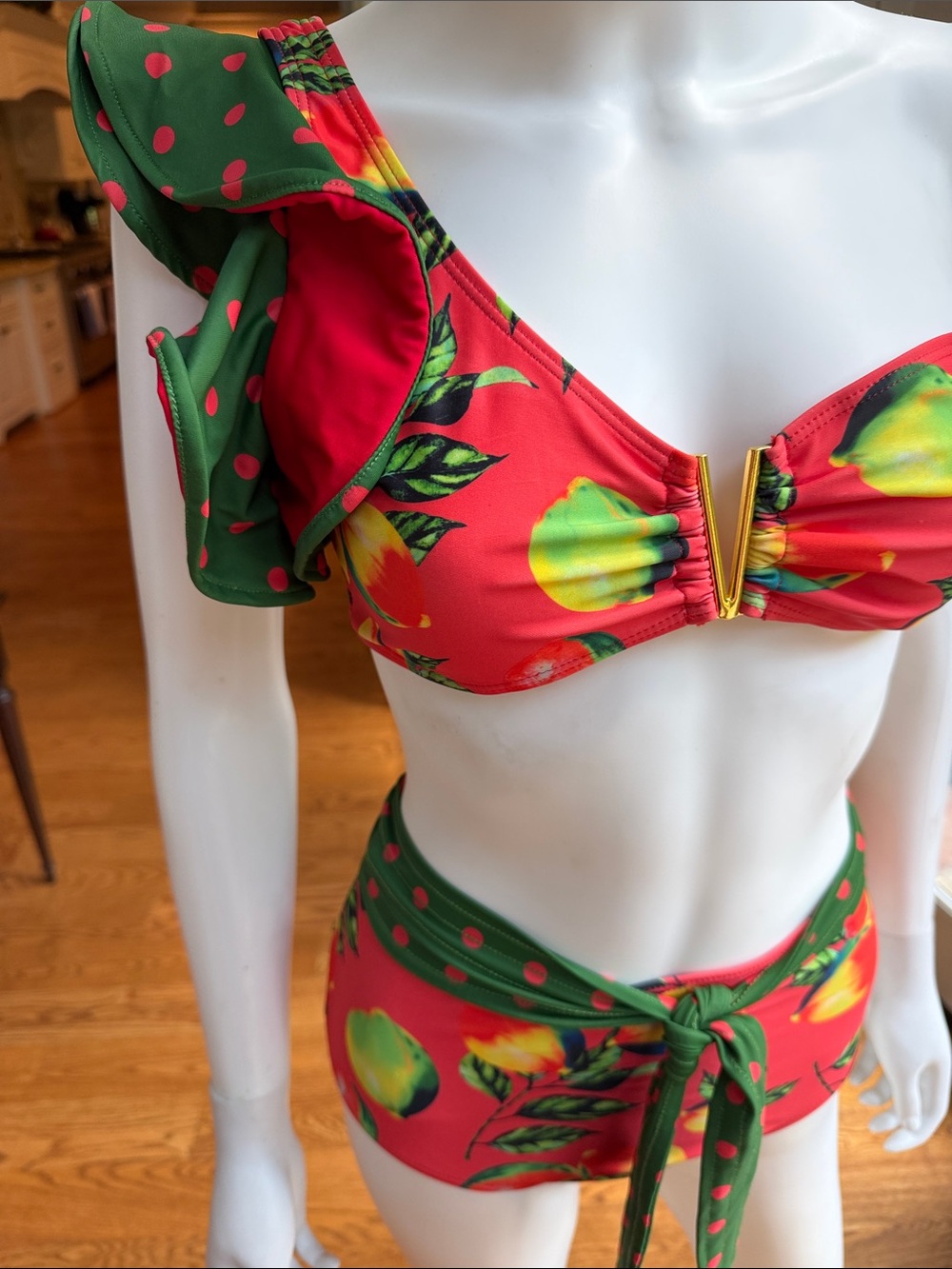 Source Unknown Red and Green One-Shoulder High-Waist Bikini Set - Picture 9 of 12